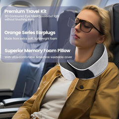 Pernă pentru gât, pernă de călătorie din spumă de memorie, pernă pentru gât din spumă de memorie, design ergonomic, cu mască pentru ochi, 2 dopuri de urechi și pungă de depozitare, perfectă pentru a dormi pe drum atunci când călătoriți Perne ortopedice cervicale Naty Shop