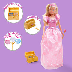 Simba Steffi Love Prințesa Diamant, păpușă de joacă ca prințesă cu cufăr magic cu comori, sceptru și diamante, 29 cm, de la 3 ani