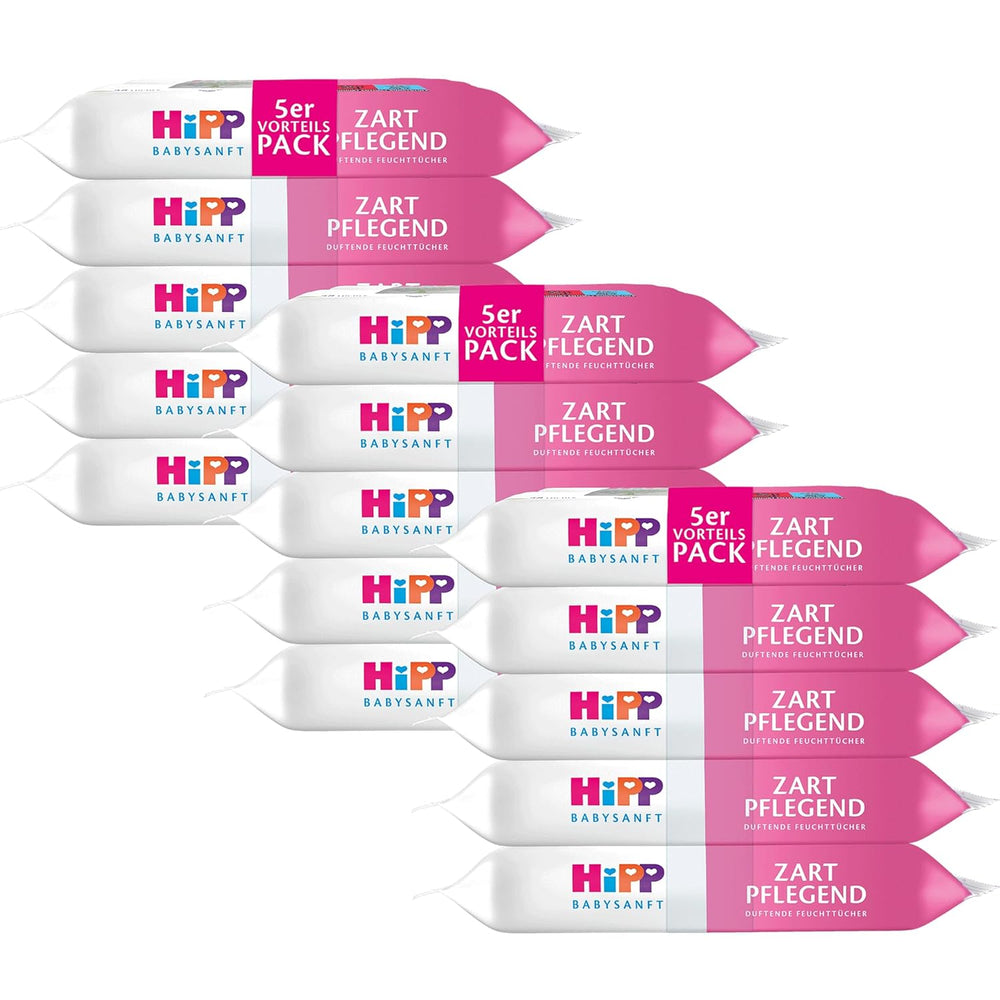 Jemné dětské vlhčené ubrousky HiPP Babysanft 720 kusů (3 x 240) s organickým mandlovým extraktem, extra šetrné k pokožce pro jemné čištění citlivé dětské pokožky