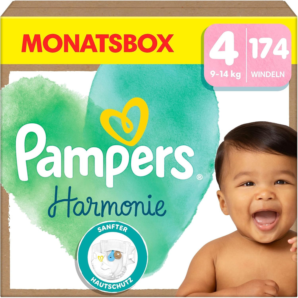 Plenky Pampers Harmony Velikost 4, 174 Plenky, 9kg-14kg, Jemná ochrana pokožky se 100% ochranou Pampers