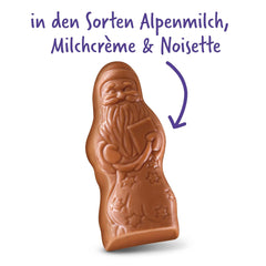 Milka Mini Santas – směs alpského mléka, mléčná smetana a lískové oříšky ve svátečním individuálním balení – 120g