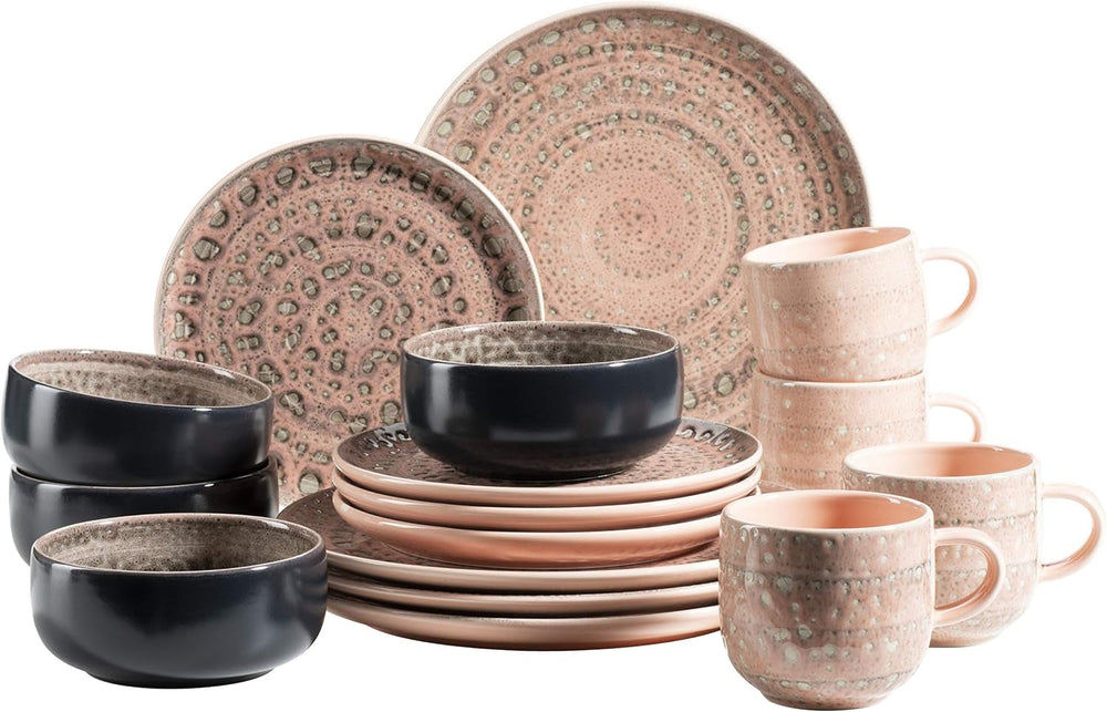 MÄSER 931743 Seria Spicy Market, Set de veselă pictată manual pentru 4 persoane cu design mediteranean vintage Seturi vesela masa Naty Shop Roz