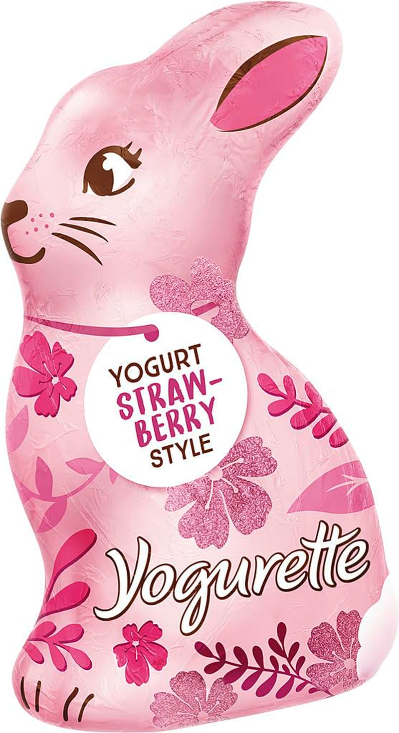 Velikonoční zajíček s jogurtem 75g – Čokoládový zajíček na Velikonoce – Bílá čokoláda s jogurtem a ovocnými jahodovými chipsy – Čokoládový zajíček na Velikonoce a velikonoční košík – Čokoládový dárek – Velikonoční dárek