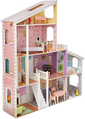 Amazon Basics Casă de păpuși din lemn cu 4 etaje și accesorii de mobilier pentru păpuși de 30,48 cm Casute de papusi Naty Shop