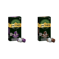 Jacobs Kapseln Lungo Intenso, Intensität 8 & Kapseln Espresso Intenso, Intensität 10,100 Nespresso®* kompatible Kaffeekapseln, 10er Pack, 10 x 10 Getränke