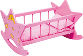 small foot Puppenwiege „Stern“ aus Holz, in rosa mit Mond und Sternen, für Puppen bis 45 cm, ab 3 Jahren, 2865, Klein