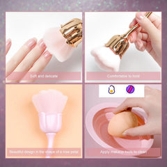 2 Blumen-Make-Up-Pinsel, 1 Waschschüssel, Nail-Art-Staubpinsel, Foundation-Make-Up-Pinsel, Nail-Art-Make-Up-Pinsel-Zubehör