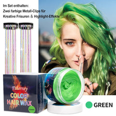 Vopsea temporară pentru păr verde - Ceară de culoare pentru păr, ton de păr pentru bărbați, femei, Pomadă pentru coafură naturală, ceară de vopsire a părului cu clip colorat pentru culoarea părului la petreceri nebune (4.23 oz, verde) Vopsea pentru par Naty Shop