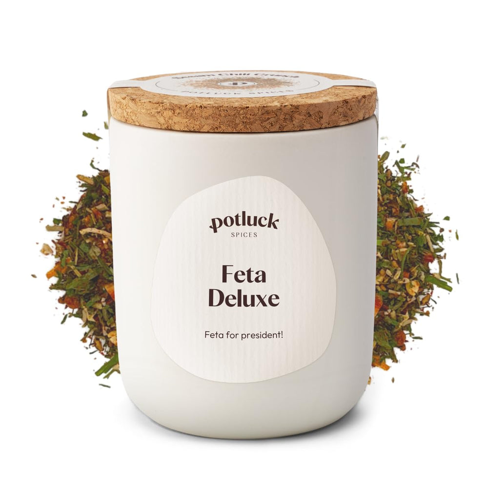 Potluck | Feta Gewürz | Gewürzmischung im Keramiktopf | 50g | Mit natürlichen Inhaltsstoffen