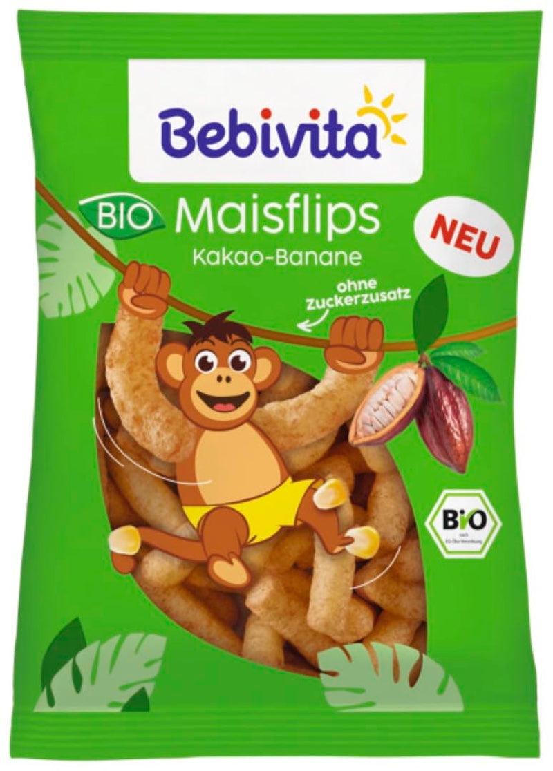 Bio kakaové a banánové flips (7 x 30 g), bez přidaného cukru, bez lepku, ideální na svačinu a jídlo s sebou