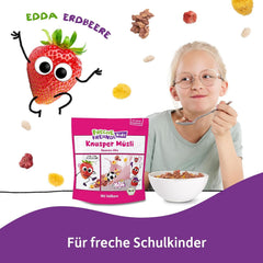 FRECHE FREUNDE Muesli organic pentru micul dejun, mix crocant de muesli cu fructe de pădure Edda's, pentru școlari, cu căpșuni liofilizate, vegan, pachet de 6 (6 x 280g)