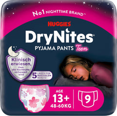 Noční noční pomočování Huggies DryNites pro dívky 13-cca 17 let (48-60kg) Počet 27 (3x9) měsíční balení kalhotkových plen