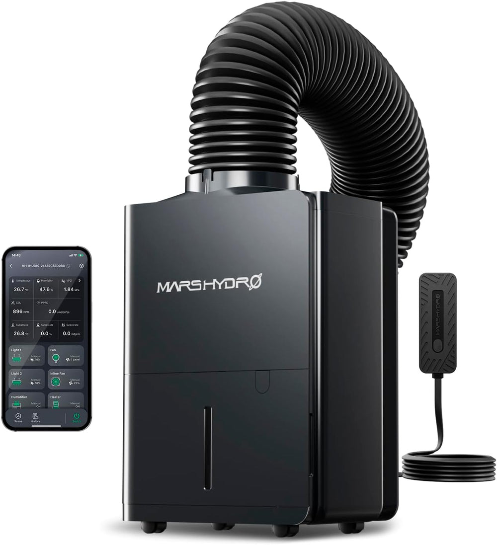 MARS HYDRO odvlhčovač, 12 l/den, automatické odmrazování, funkce časovače, pokojový odvlhčovač pro pěstební stany, sklepy a rostliny, nádrž na vodu 1,2 l