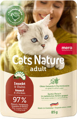 MERA Cats Nature Insekt Premium Katzenfutter Nass 12x85g | ohne Zucker und Getreide| Nachhaltig & mit viel Insektenprotein | Adult Katzennassfutter