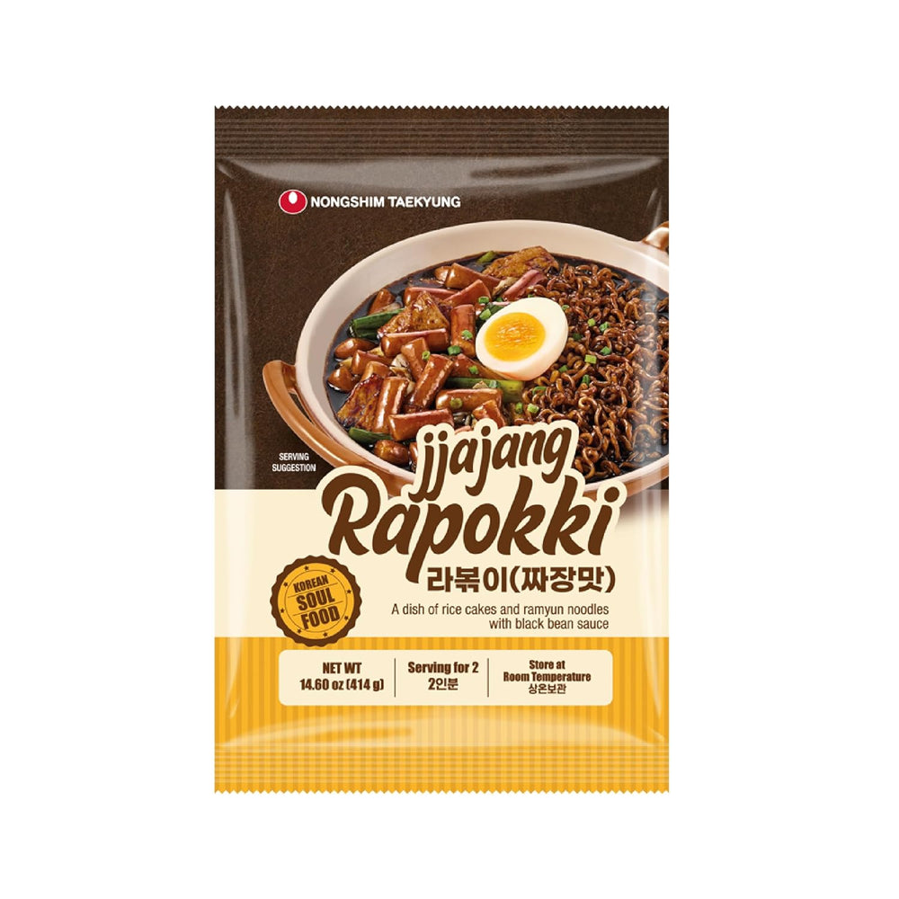 NONGSHIM Rapokki (Jjajang, 400 ml) – autentické korejské pouliční jídlo, ramen a rýžové dorty, černé fazole; rychlá a snadná příprava, hotová za 4 minuty