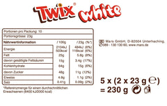 Twix bílé čokoládové tyčinky; karamel, sušenky, bílá čokoláda; více balení čokolády; 5 tyčinek (5 x 46 g)