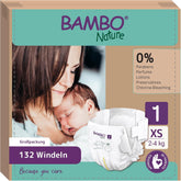 Dětské plenky Bambo Nature, velikost 1 (2-4 kg), 132 Count Moon Box | Prémiové plenky s vylepšenou ochranou proti úniku | Maximální pohodlí a svoboda pro novorozence | Dermatologicky testované plenky