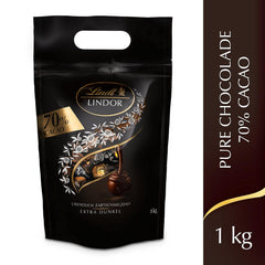 Lindt LINDOR Extra tmavé čokoládové kuličky a LINDOR Jahodové krémové čokoládové kuličky | 1 kg uzavíratelný sáček | cca. 80 bílých čokoládových kuliček s jahodovým krémem