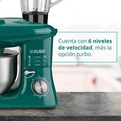 Küchenmaschine - 7 Zubehörteile: Mixbecher, Fleischwolf, Große Schüssel, Schutzdeckel, Schneebesen, Mixer Und Knetmaschine - Farbe: Grün - Fassungsvermögen: 6 Liter Mama si Copilul Naty Shop