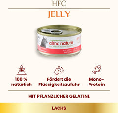 Almo Nature HFC Jelly - Nassfutter für ausgewachsene Katzen - Lachs - Human Grade, Glutenfrei & Monoprotein - 6 x 70g