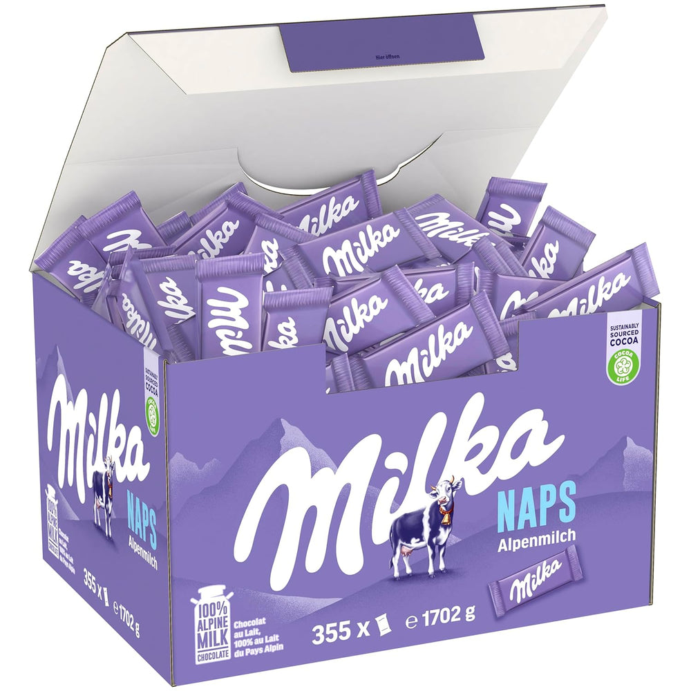 Milka Naps Alpine Milk – Mini čokoládové čtverečky z jemné čokolády z alpského mléka – 1 x 1,7 kg