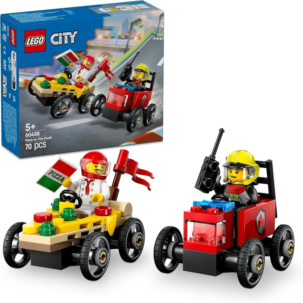 LEGO City dodávka pizzy vs. Pizza Truck – Hračka s mýdlovou krabičkou pro dívky a chlapce 5+ – Stavebnice se 2 minifigurkami řidiče – Dárek k narozeninám a svátku 60458 Stavebnice Besuche den LEGO-Store Výchozí název