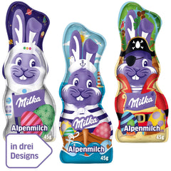 Milka Smiling Bunny Alpine Milk Design Edition - velikonoční čokoláda se 3 různými vzory - 24 x 45 g