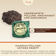 Venchi – Chocoviar Gianduia, pralinky v 1 kg sáčku, čokoláda Gianduia vyráběná výhradně z "lesních lískových oříšků Piemontu", bez lepku, bez umělých barviv a bez konzervantů