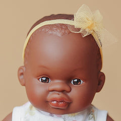 Miniland loutka, 21 cm, Africká dívka. Vyrobeno ve Španělsku. Anatomicky správně. Kolekce My Friend & Me, African Girl