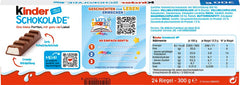 Kinder Chocolate - plněné mléčné čokoládové tyčinky - 1 balení obsahující 24 jednotlivých tyčinek (24 x 12,5 g).