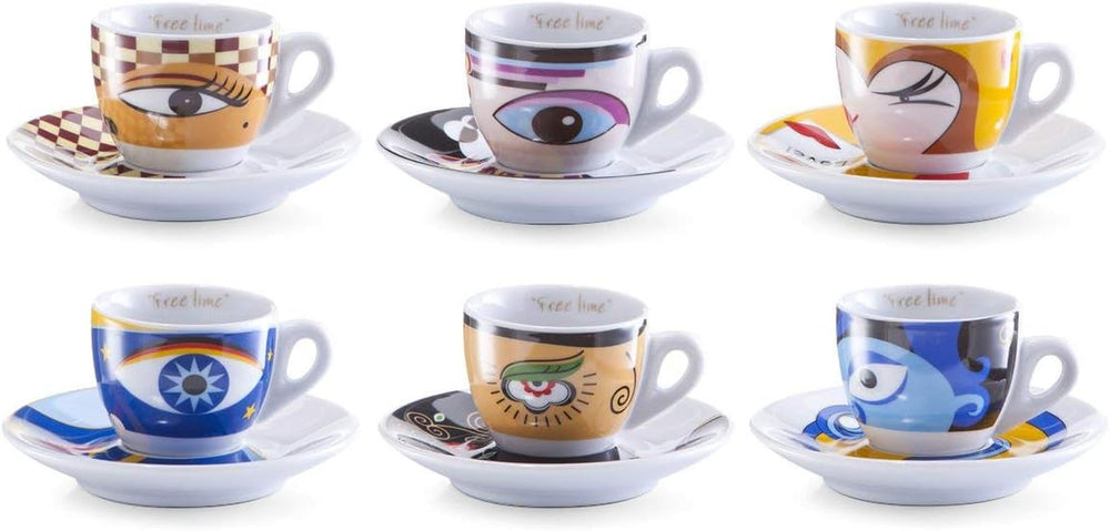 Set de cești de espresso Zeller 26510, 12 piese, Magic Eyes, alb