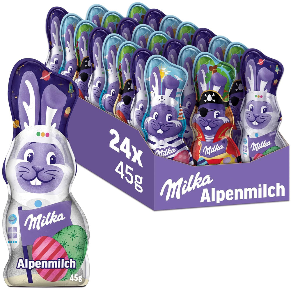 Milka Smiling Bunny Alpine Milk Design Edition - velikonoční čokoláda se 3 různými vzory - 24 x 45 g