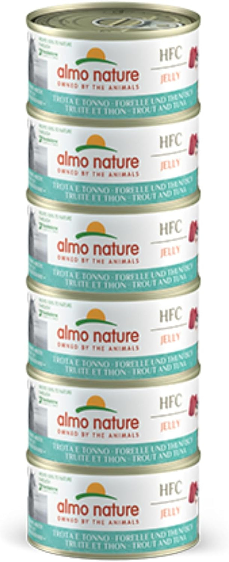 Almo Nature HFC Jelly - Hrană umedă pentru pisici adulte - Păstrăv și Ton - Calitate umană, Fără gluten - 6 x 70g