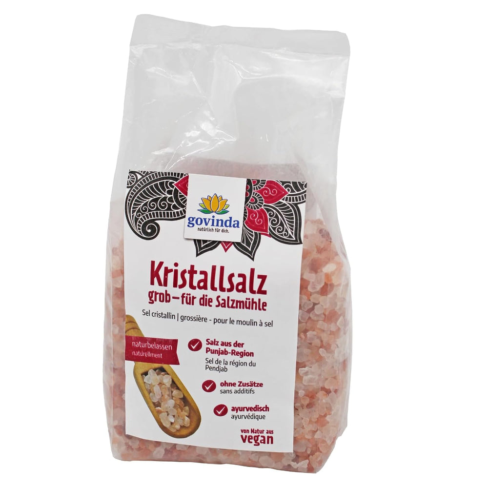 Govinda Kristallsalz - hrubý (1kg) | 250 milionů let alt | Salz aus der Panjab-Region | 100% přírodní krása & ohne Zusätze | Ájurvédské | Vegan | Ideální pro mlýn na sůl