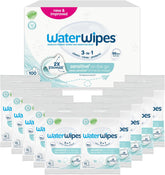 Vlhčené ubrousky WaterWipes Sensitive+ On The Go, 100 ubrousků (10 balení), 3 v 1 čistí, pečuje, chrání, 99,9 % vody, ubrousky bez parfemace