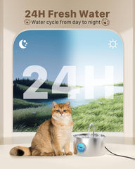 Katzenbrunnen Edelstahl Trinkbrunnen für Katze: Katzenbrunnen für Katzen - 2,2L Ultra leise Wasserbrunnen für Katzen - katzenbrunnen für Hunde mit Wasserstandsfenster - Enhtält keinen EU-Adapter