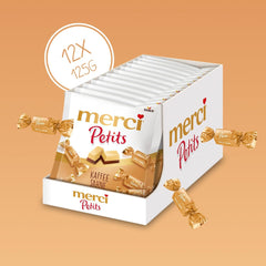 Kávový krém Merci Petits - 12 x 125 g - Malé pralinky z bílé čokolády na jemné čokoládě s kávovou smetanou - Jednotlivě balené čokoládové pralinky