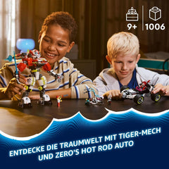 LEGO Dreamzzz Cooper's Tiger Mech a Zero'S Hot Rod Car, Autíčko pro děti, Dárek pro 9leté chlapce a dívky, Hrací sada 2 v 1 s robotem a minifigurkami 71497 Stavebnice Besuche den LEGO-Store