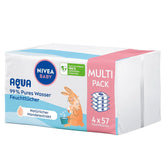 NIVEA Baby AQUA vlhčené ubrousky, dětské ubrousky pro jemné čištění citlivé pokožky, hypoalergenní a neparfemované vlhčené ubrousky pro miminka s 99 % vody (4 x 57 kusů) Dětské vlhčené ubrousky Naty Shop