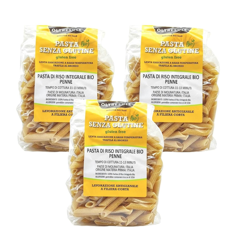 - Paste di Riso Integrale Biologica Italiana Gluten Free, Penne Format - bezlepkové těstoviny, 100% bio celozrnná rýžová mouka, bohatá na vlákninu, veganská, balení 3 balení po 350 g