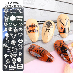 JMEOWIO Nagel Stamping Schablone Halloween 6 Stück Nagelstempel Schablone Nail Art Dekoration Nageldesign Zubehör Böse Gruselige Kürbis-Geisterhexe