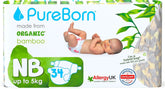 Scutece din bambus organic Pureborn Eco, marime pentru nou-nascuti pana la 5 kg, ultra-moale, hipoalergenice, cu indicator de umiditate, diverse imprimeuri Mama si Copilul Naty Shop Nou-nascut (34 buc)