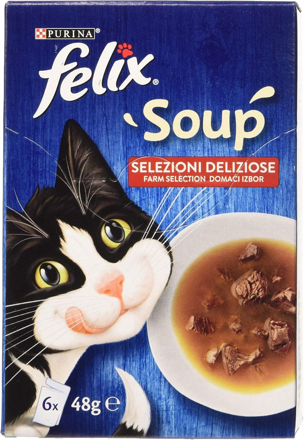 PURINA Suppe Katze Köstliche Auswahl mit Rindfleisch, mit Huhn, mit Lamm - 48 Beutel à 48 g je 48 g (8 Packungen à 6 x 48 g)