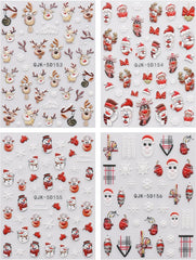 JMEOWIO 3D Nagelsticker Weihnachten Nail Art Sticker Selbstklebend Nagelaufkleber 5D Stereoskopisch Schneeflocke Xmas Winterurlaub Niedlich Dekoration Nageldesign Zubehör 4 Blatt