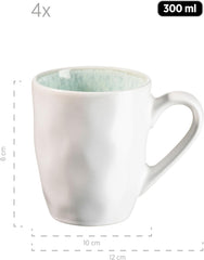 Seria MÄSER Frozen, set de veselă ceramică pentru 4 persoane, serviciu combinat cu 16 piese cu forme organice, serviciu colorat, gresie, verde turcoaz