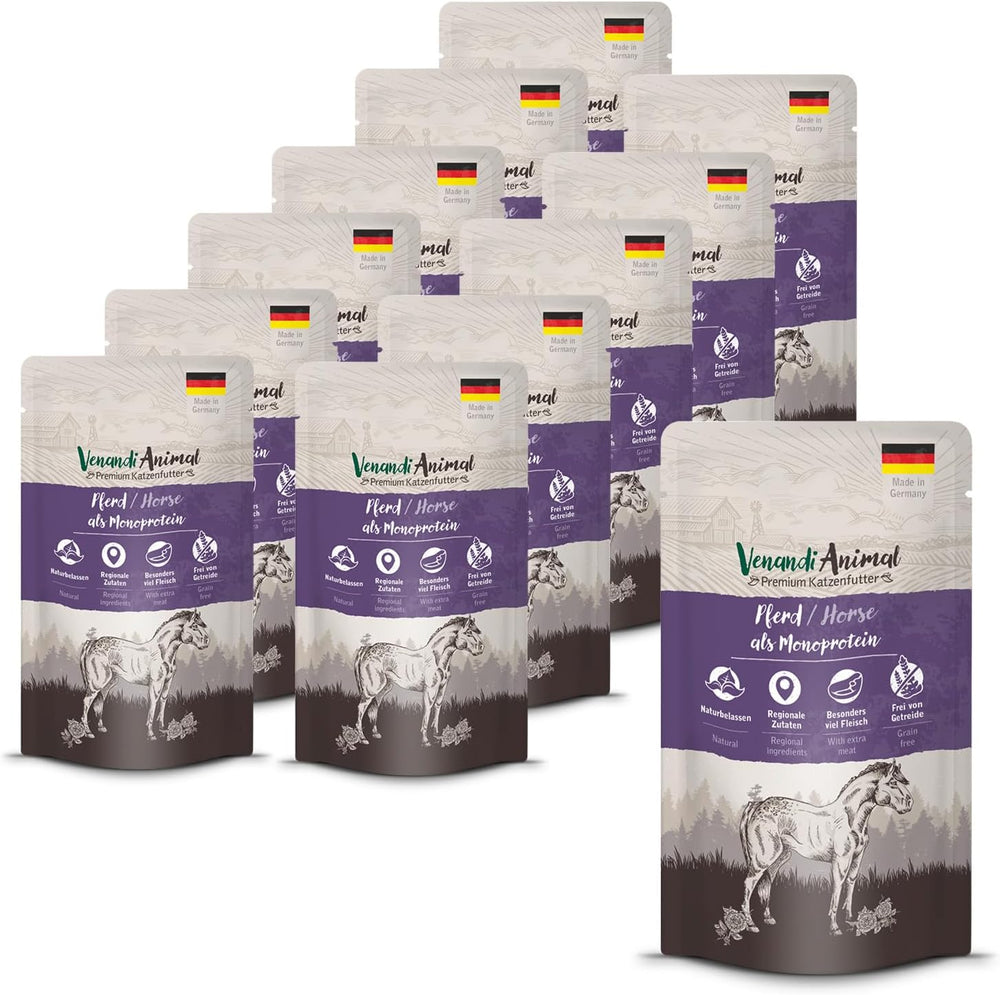 Venandi Animal - Hrană umedă premium pentru pisici - Cal ca monoproteină, pachet de 12 (12 x 125 g), fără cereale, monoproteină