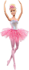 Păpușa Barbie Dreamtopia Balerina Magică cu Lumini, cu tutu roz și păr blond, 5 efecte luminoase și sonore, Barbie poziționabilă, vârste 3+, HLC25