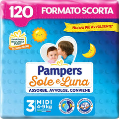 Pleny Pampers Sun and Moon Midi, velikost 3 (4-9 kg), 120 plen