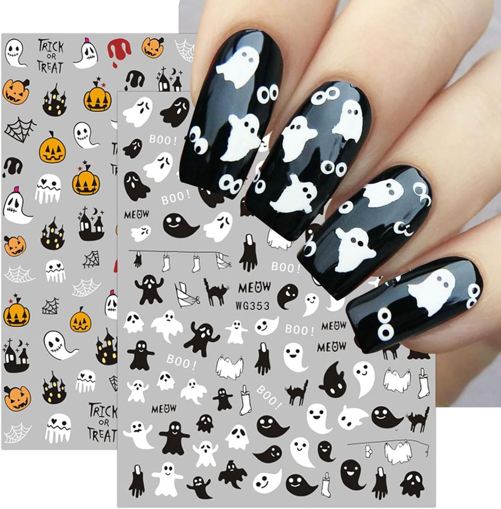 8 Blatt Nagelsticker Halloween Nagelaufkleber Selbstklebend Niedliches Kürbis-Schädel-Spinnennetz Niedlichen Kinder Geist Nail Art Sticker Dekoration Nageldesign Zubehör