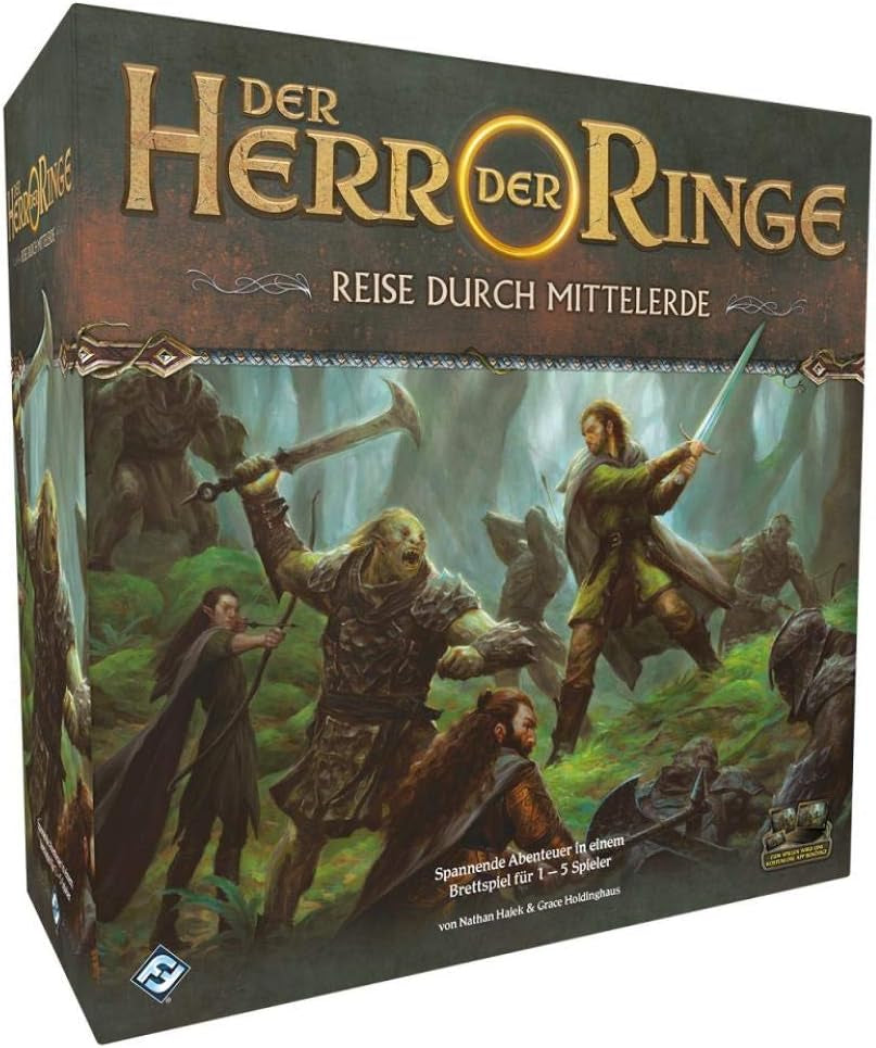 Fantasy Flight Games, The Lord of the Rings: Journeys to Middle Earth, Core Set, Expert Game, Dungeon Crawler, 1–5 hráčů, věk 14+, 60+ minut, němčina, vícebarevné.